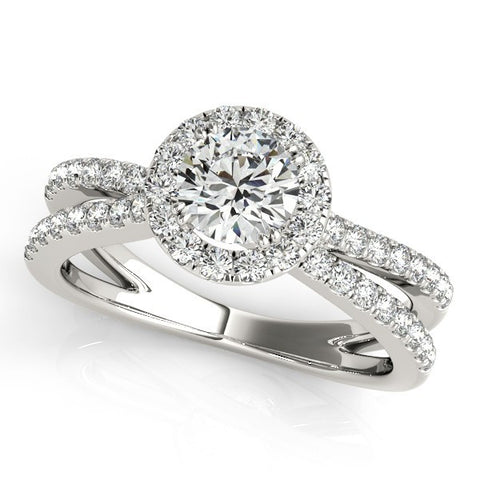 1.25ct Split Shank Halo 14k White Gold Diamond Engagement Ring