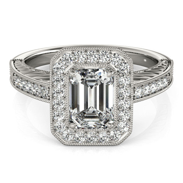 1.80ct Emerald Cut Antique Style 14k White Gold Diamond Engagement Ring