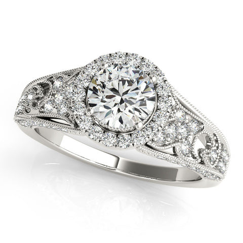 1.18ct Round Cut Antique Milgrain Style 14k White Gold Diamond Engagement Ring