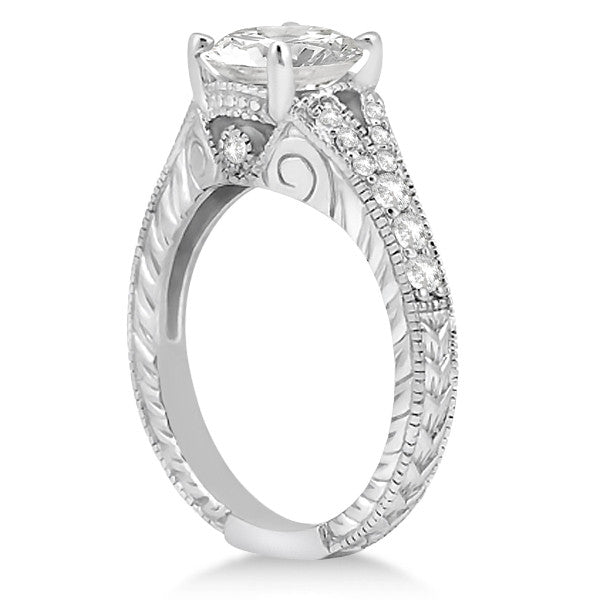 1.03ct Round Antique Style 14k White Gold Diamond Engagement Ring