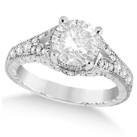 1.03ct Round Antique Style 14k White Gold Diamond Engagement Ring