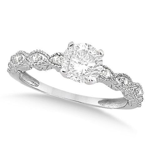 1.00ct Round Antique Design 14k White Gold Diamond Engagement Ring
