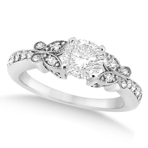 1.00ct Round Butterfly Design 14k White Gold Diamond Engagement Ring
