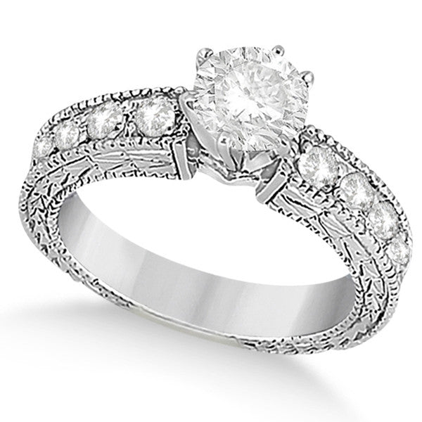 1.75ct Round Vintage Design 14k White Gold Diamond Engagement Ring